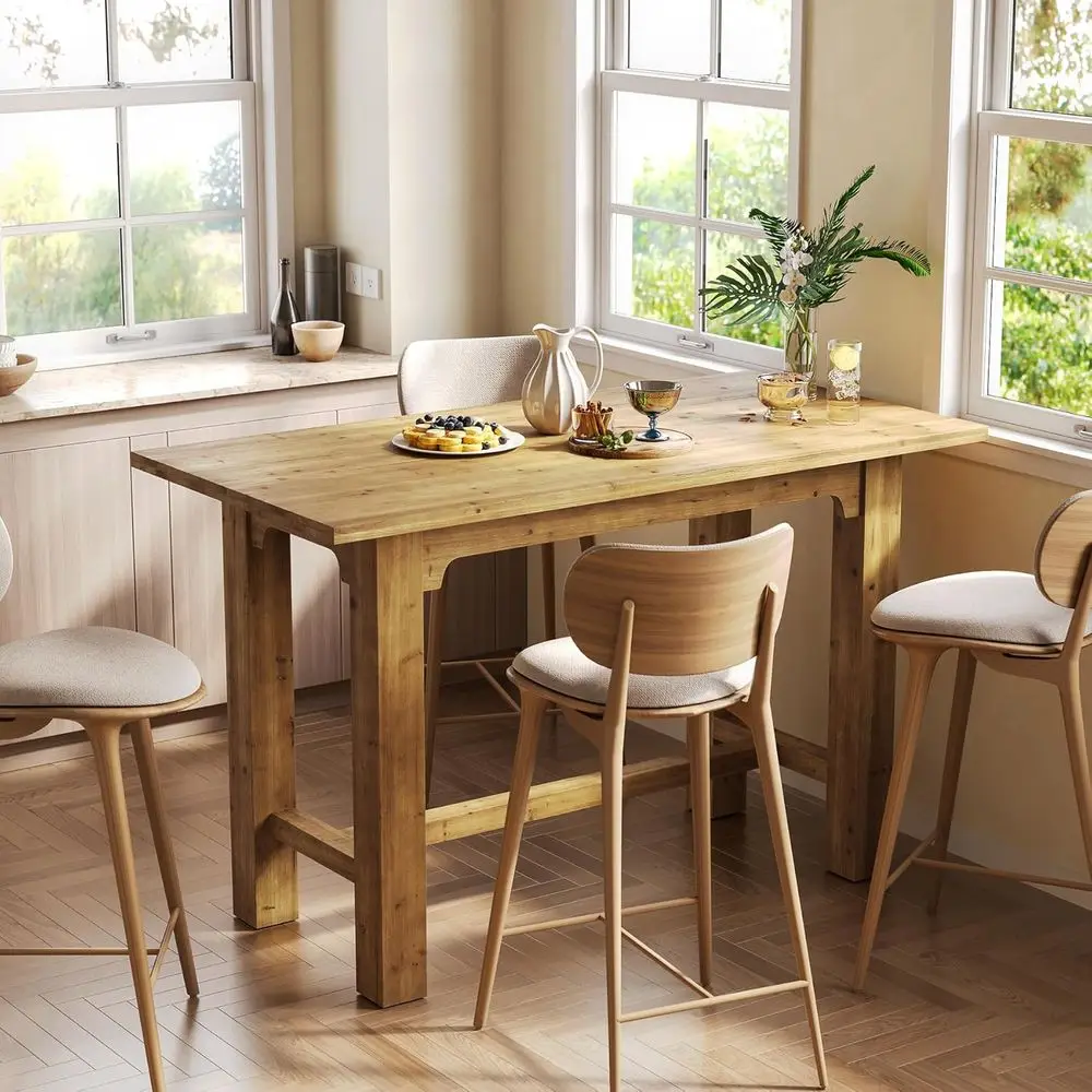 

63 Solid Wood Counter Height Dining Table, Natural Grain, Brown for Kitchen or Dining Room