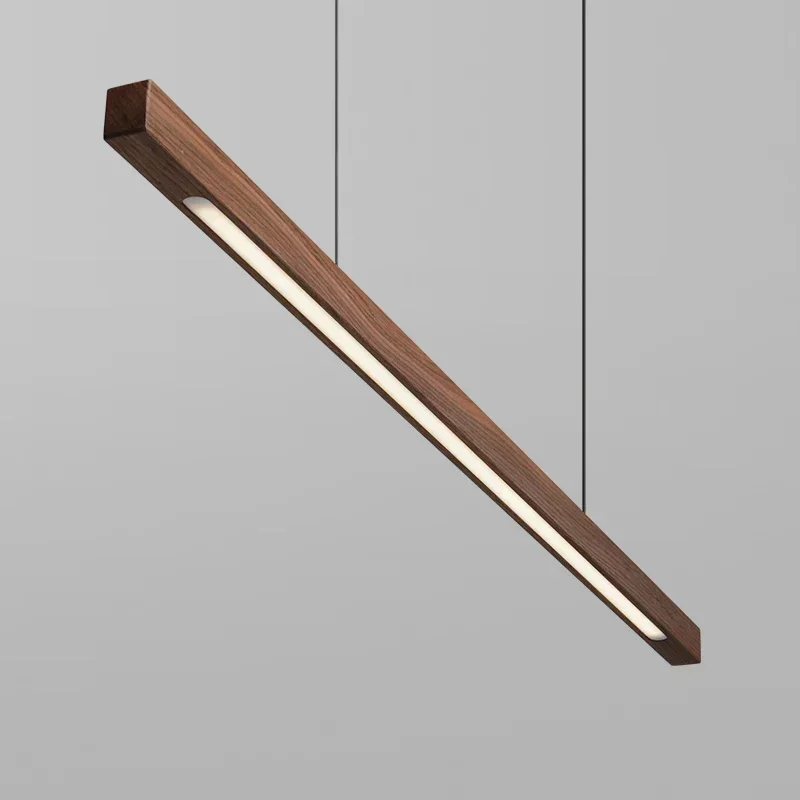 Solid Wood Long LED Pendant Light Modern Minimalist Dining Room Bedroom Living Room Front Desk Decorative Lighting Fixtures