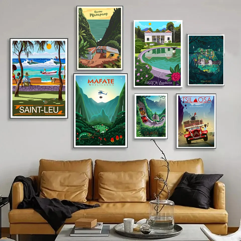 

Poster Prints French Reunion Island Holiday Vintage Travel Vintage Wall Art Picture Canvas Painting Living Room Home Decor