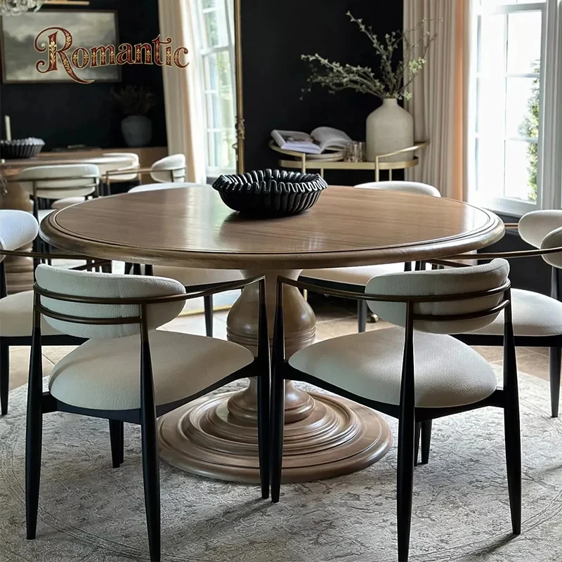 custom.American Antique Wooden Round Dining Tables American Countryside Designer Furniture Dining Table Set Luxury