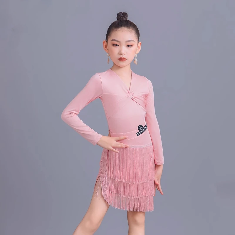 

Профессиональный танцевальный костюм для девочек: платье с бахромой для фламенко и танго, латинских танцев, бальных танцев, ча-ча-ча