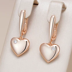 Kinel Hot Luxury Heart Drop Earrings for Women Natural Zircon With 585 Rose Gold Color Modern Party Wedding Daily Fine Jewelry