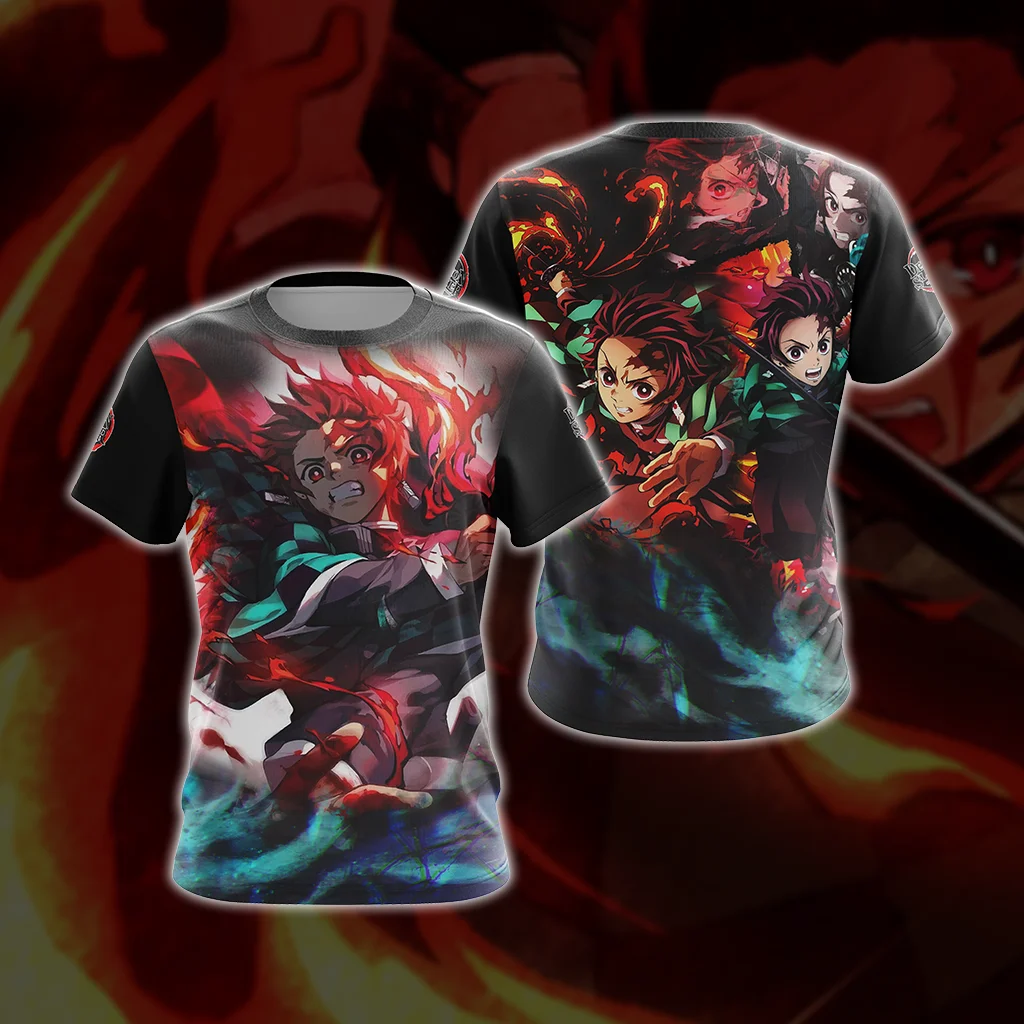 Demon Slayer Tanjiro 3D All Over Print T-shirt Men Women Flame Anime Character Graphic Short Sleeve Cosplay Casual StreetwearTee
