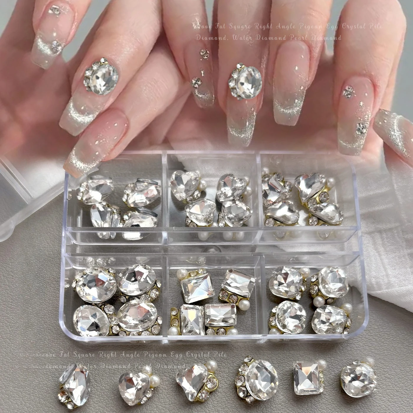 1Set Finished Cluster Nail Charm Box, Sparkly Alloy Handmade Rhinestone Balls, Accessories For Press On Nails Manicure Decor