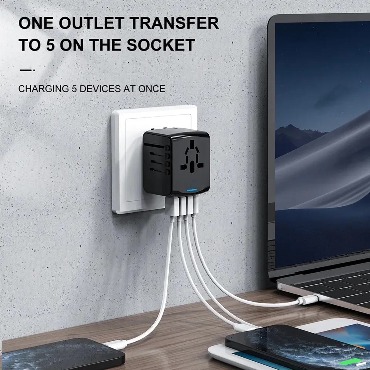 17W International Travel Adapter with Type C 3USB Charging Adapter with EU AU US UK Plug for Travel
