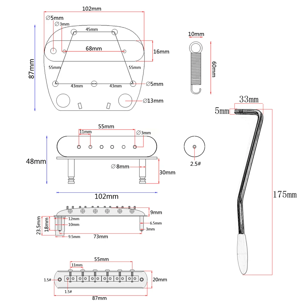 Exquisite 6 String Guitar Tremolo Bridge Tailpiece Set for Guitar Guitar Part Accessories Headless