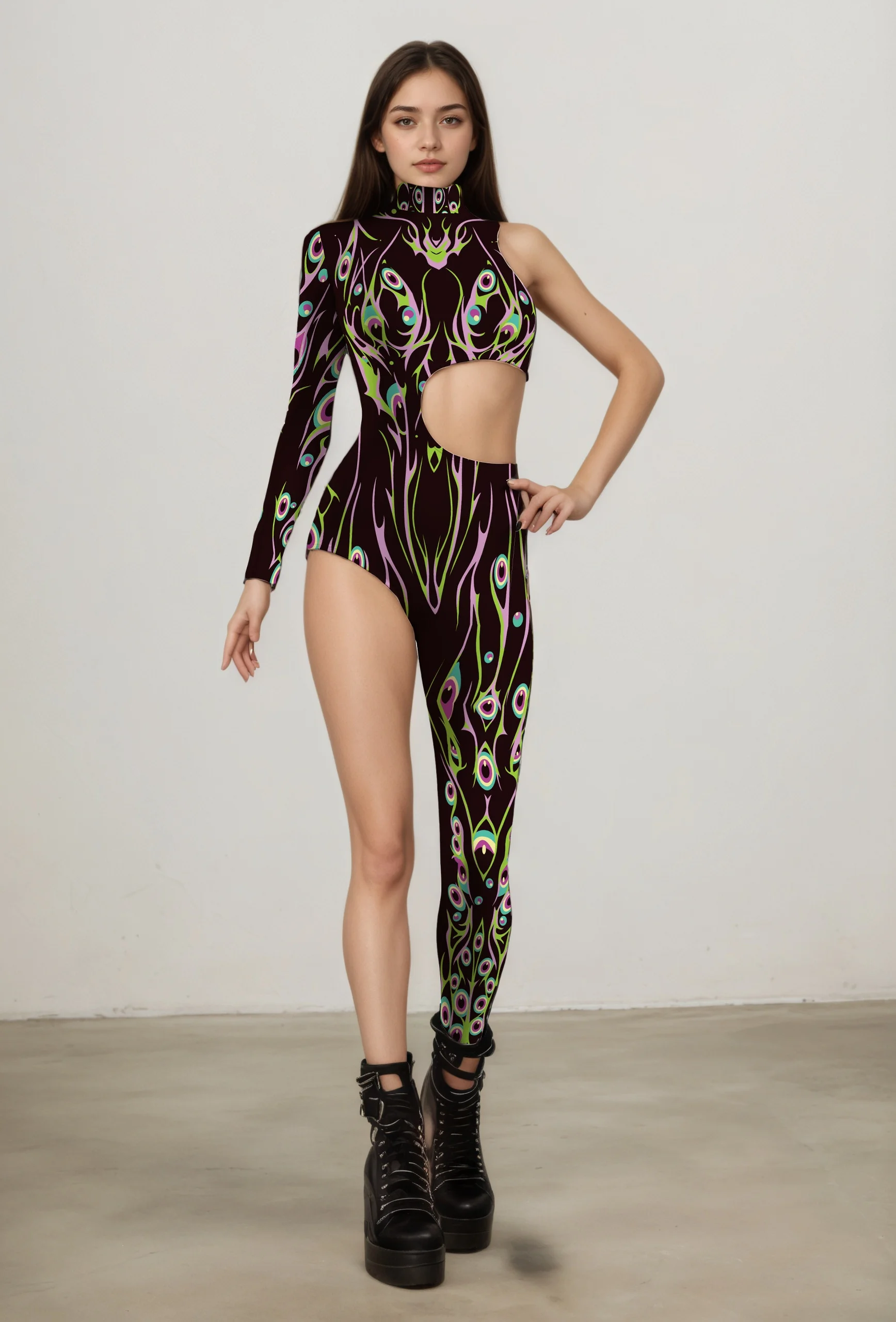 IOOTIANY Bunter Asymmetrischer Urlaubs-Bodysuit Kostüm Party Performance Jumpsuit Sexy Ausgeschnittener High-Grip Strandanzug Badeanzug – Detail 8