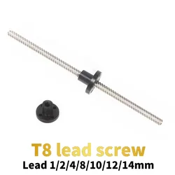 T8 Lead Screw Lead 4mm/2mm/8mm/10mm Dia 8mm Pitch 2mm Length 200 300 400 500 600 mm Trapezoidal Spindle Screw with Nylon Nuts