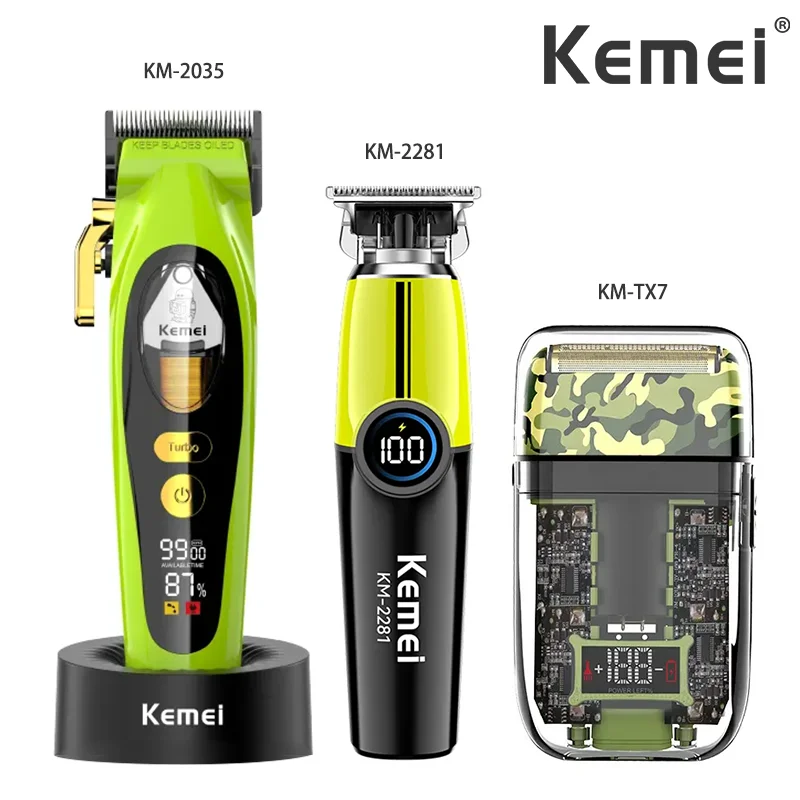 Kemei KM-2035 10W Big Power Electric Hair Clippers KM-2281 Rechargeable Trimmer KM-TX7 Dry And Wet Shaver For Men Cordless Kit