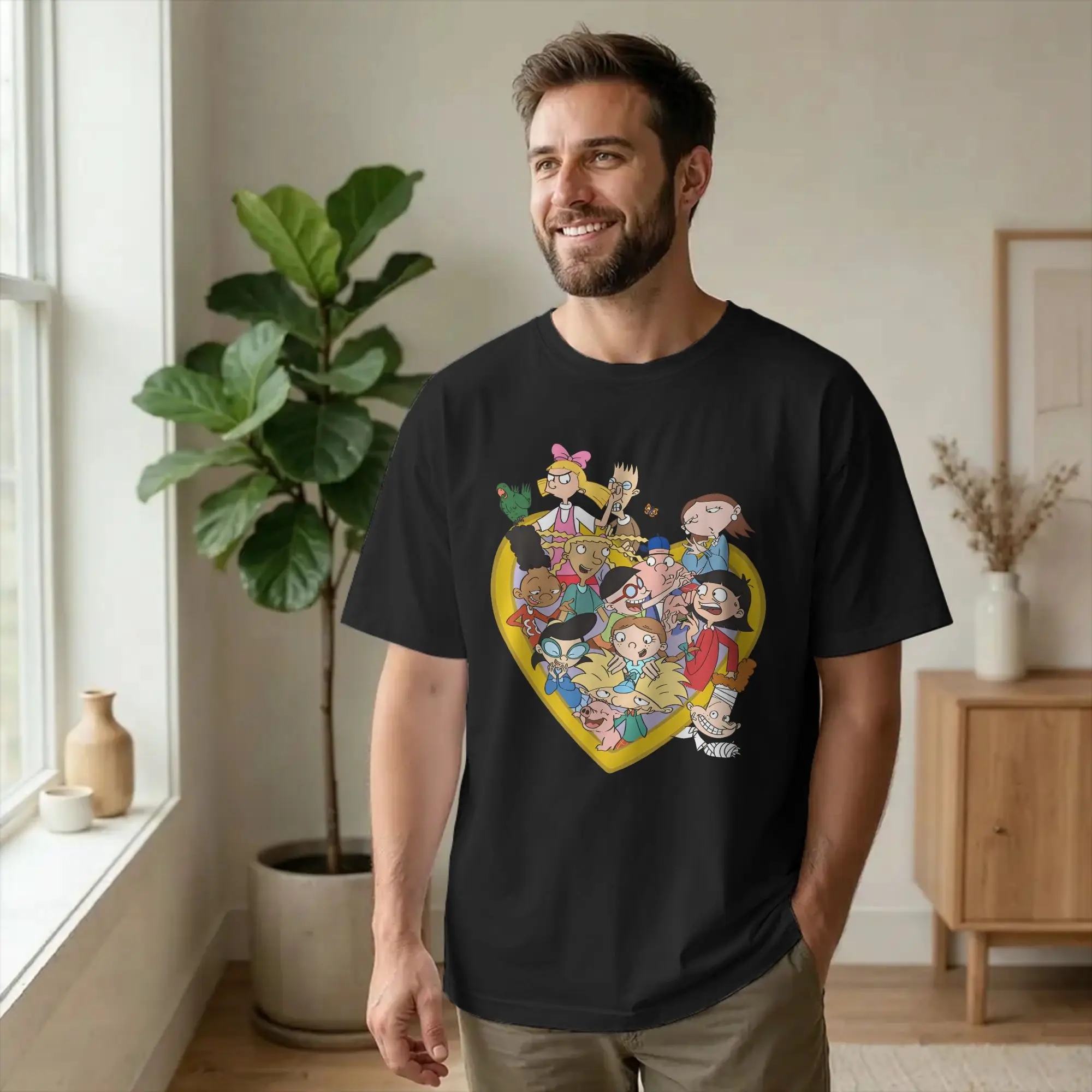 Casual Hey Arnolds  Tshirts Men Round Neck Short Sleeve Tops Shirts Squad Goals  Heart Frame  Cotton Summer Clothes