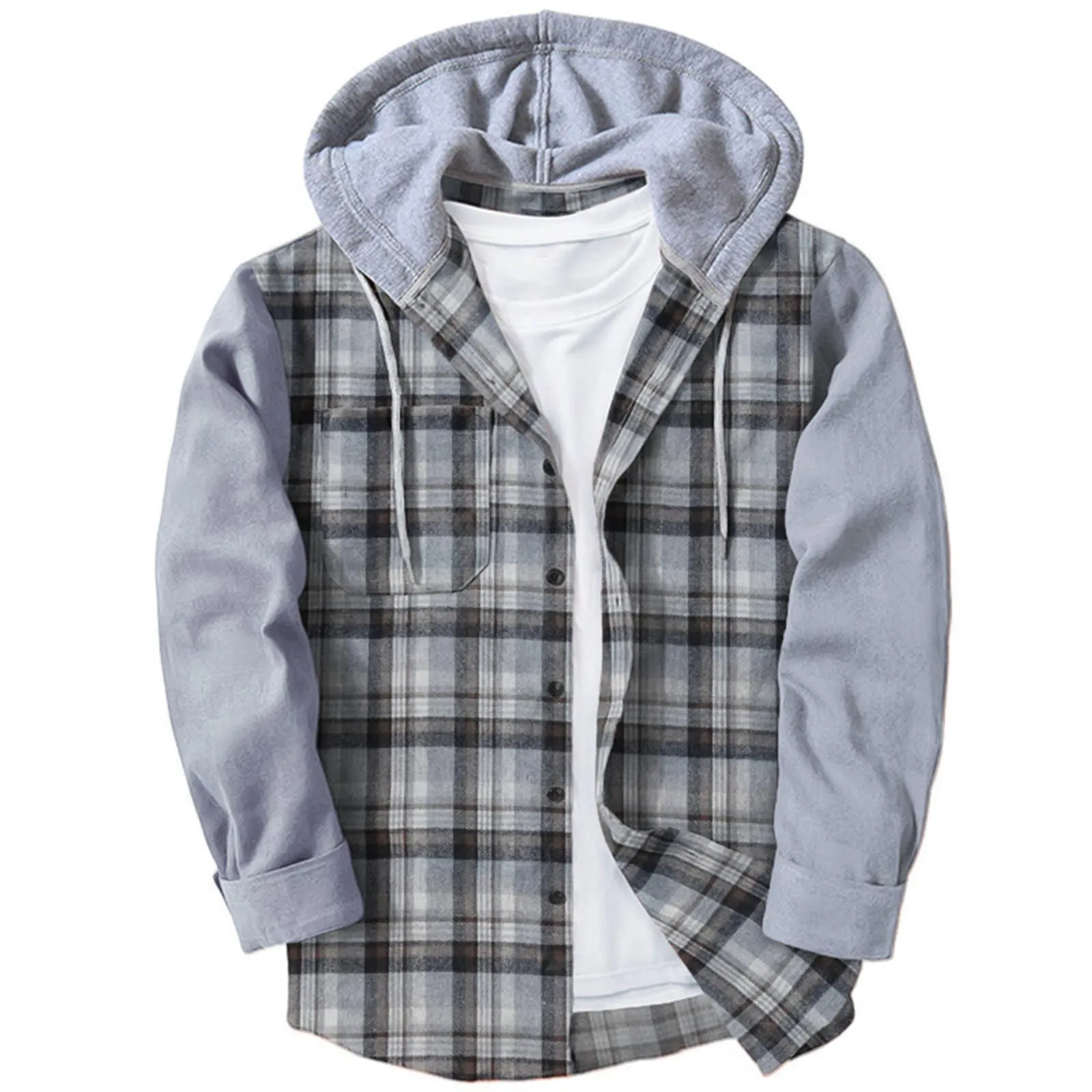 Hooded Plaid Shirt Men Autumn Winter Patchwork Long Sleeve Hoodie Tops Casual Loose Sport winter jacket for men chaquetas hombre