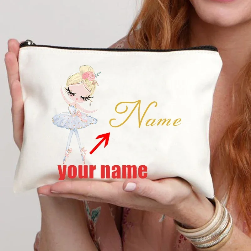 Personalized Bridesmaid Name Makeup Bag Ballet Girl Name Custom Gift for Students Ballet Teachers Cosmetic Case Women Purse