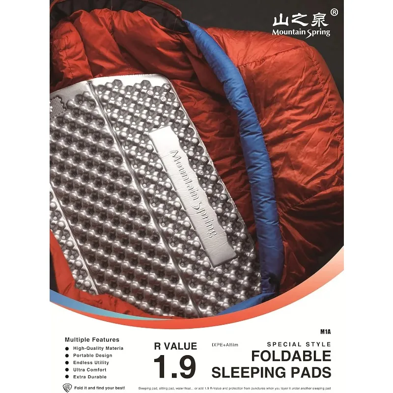 Mountain Spring M1 Series Moisture-Proof Folding Closed Cell Foam Sleeping Pad R-1.9Ultra-Lightweight Hexagonal Design Sleeping