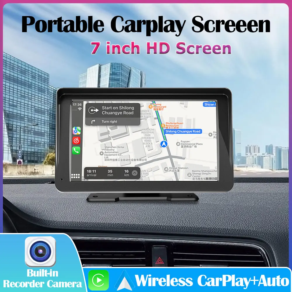 7-Inch Universal Touch HD Screen Car Multimedia Player with Wireless CarPlay & Android Auto BT Supports FM USB AUX and TF Card