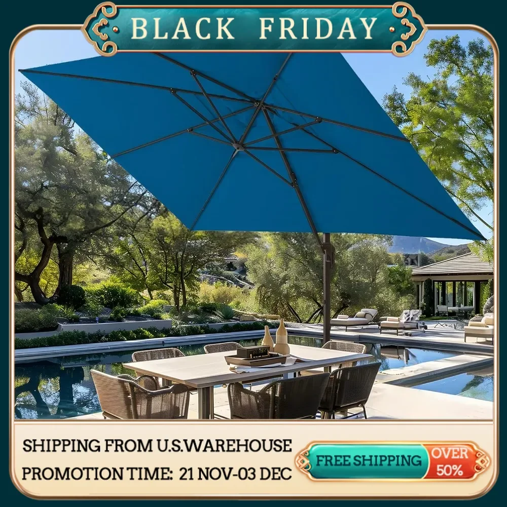 10 FT Square Cantilever Patio Umbrella Outdoor Offset Umbrella W/ 36 Month Fade Resistance Recycled Fabric