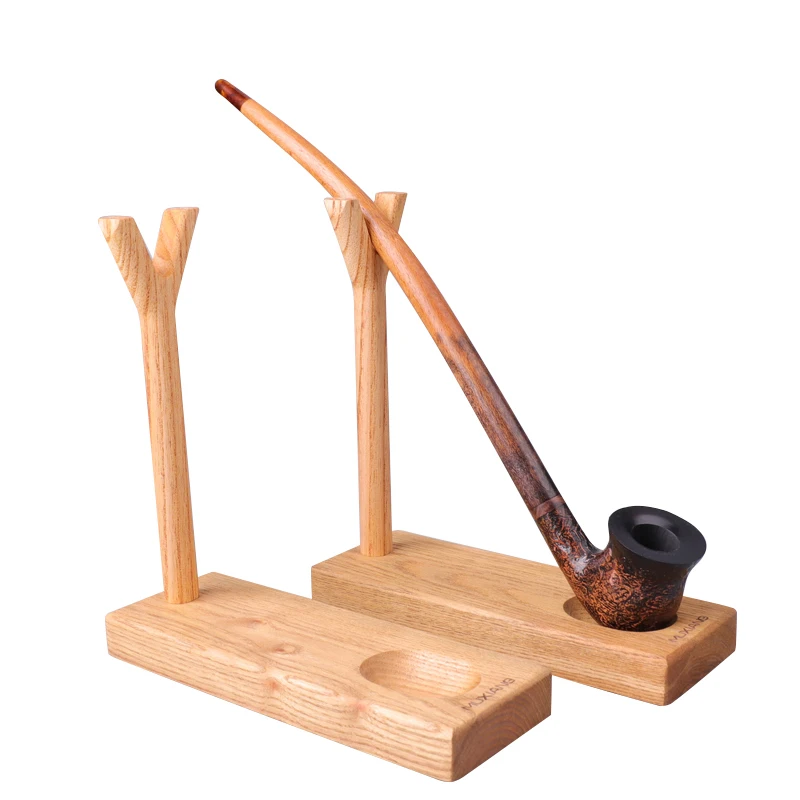 MUXIANG Tea Tree Pipe Holder Solid Wood Vertical Type Holder Long Handle Reading Pipe Holder Display 1 Position Smoking Fittings