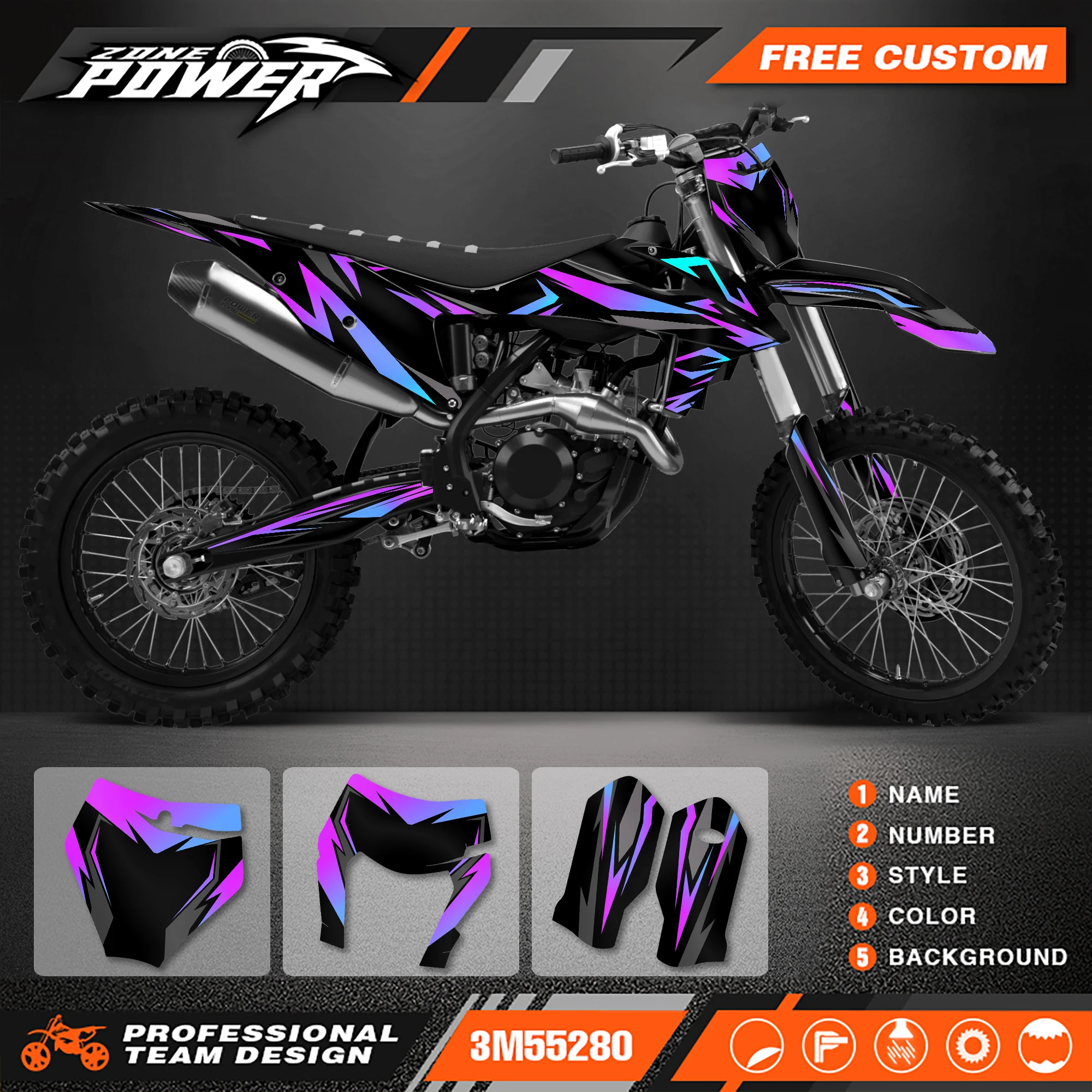 

Powerzone Custom Team Graphics Decals Sticker Kit for KTM EXC EXC-F 2020 2021 2022 2023 SX SXF 2019 2020 2021 2022 W1