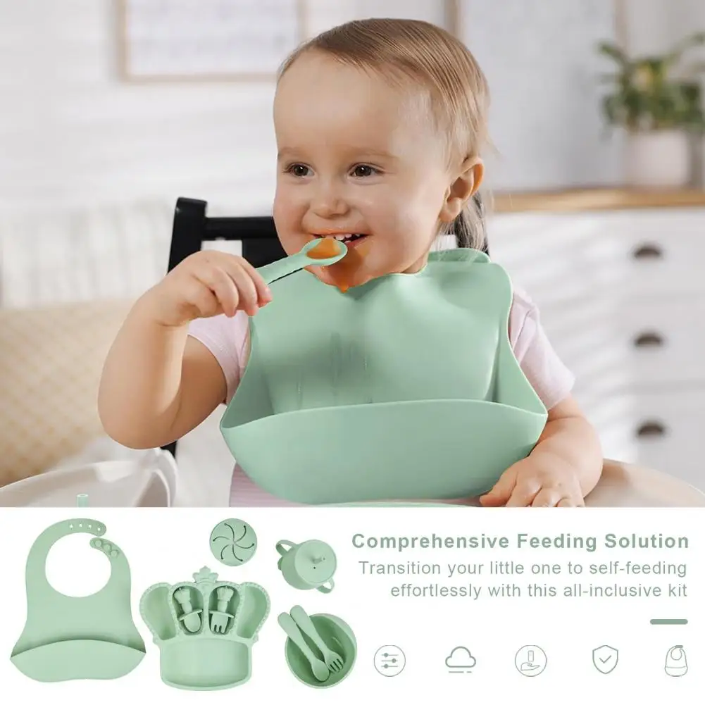 

Baby Suction Bowls 9pcs Silicone Baby Feeding Set with Suction Bowl Divided Plate Bibs Bpa-free Tableware for Newborns for Easy