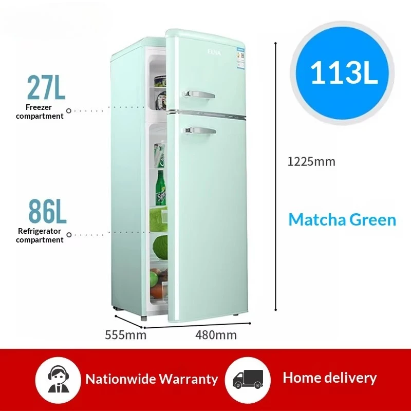 Retro American Double‑Door Refrigerator 113L Auto‑Defrost Energy Efficiency Level 3 for Home Small Apartment