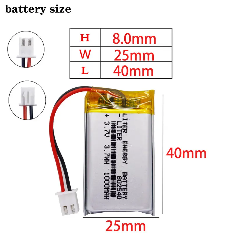 li-po XHR-2P 2.54 1000mAh 802540 3.7V lithium polymer battery 852540 scan code instrument speaker driving apparatus
