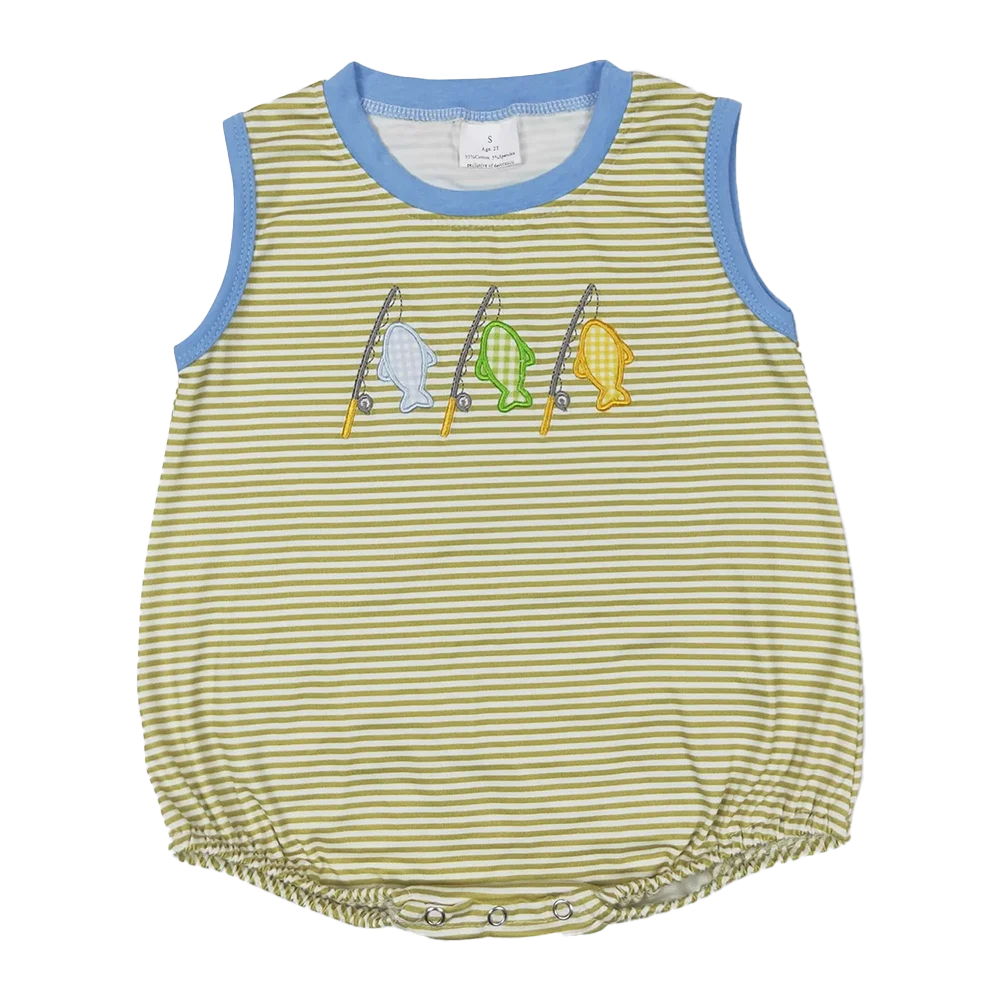 

SR1281 Baby Boys Summer Rompers Sleeveless stripe fishing baby boy summer romper