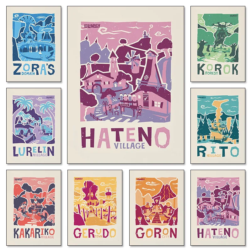 1pc frameless canvas Legend Video Game Poster  Zeldas Travel Landscape Wall Art Prints Breath of The Wild Poster Game Room Decor