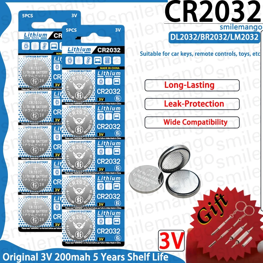 20-100PCS CR2032 3V Lithium Battery, DL2032 ECR2032 Button Coin Cell for Car Key Remote, Watch, Toy, Calculator, Motherboard