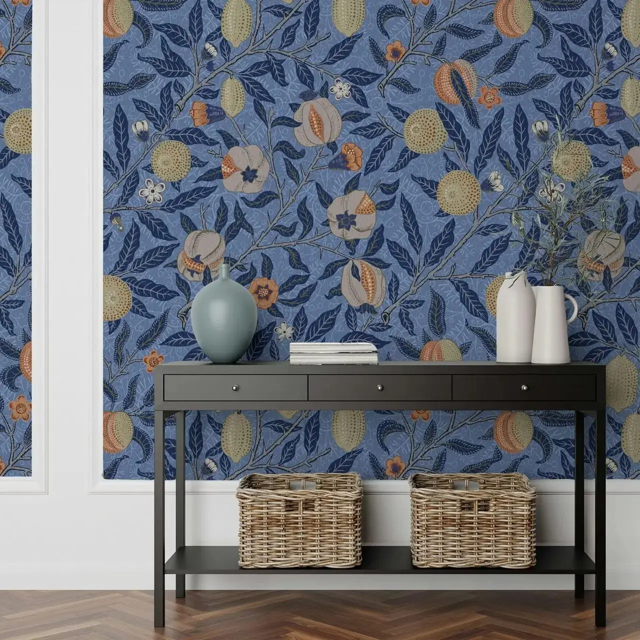 William Morris Fruit Wallpaper Peel and Stick,Terracotta on Sky Vintage Wallpaper For Room Decoration, Or Traditional Un-paste