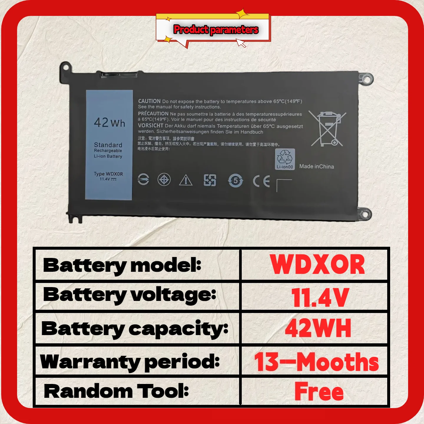 Wholesale And Retail❗❗❗ WDXOR WDX0R Battery For DELL Inspiron 14 5368 5567 7560 5767 7472 7460-d1525s 7368 7378 5565 Latitude