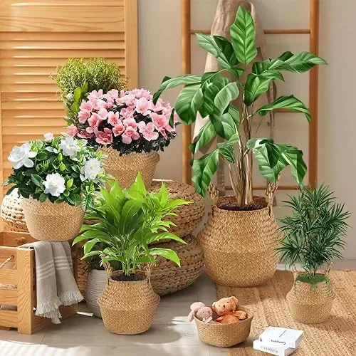 Seaweed Wicker Storage Baskets Straw Wicker Rattan Hanging Flowerpot Seagrass Folding Laundry Basket Plant Basket Home Decor