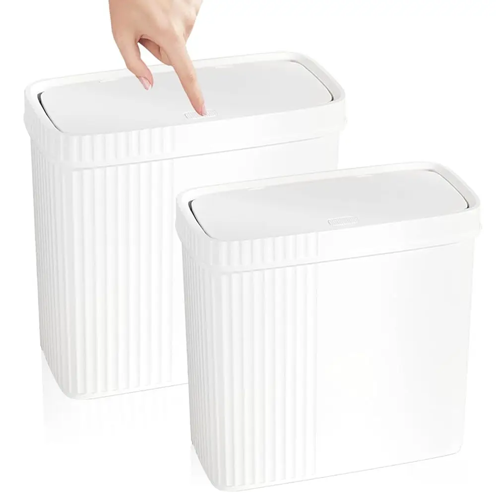 

Small Bathroom Trash Can with Lid Slim Wastebasket Garbage Can Plastic Container Basket Trash Bin for Kitchen, Laundry Room,