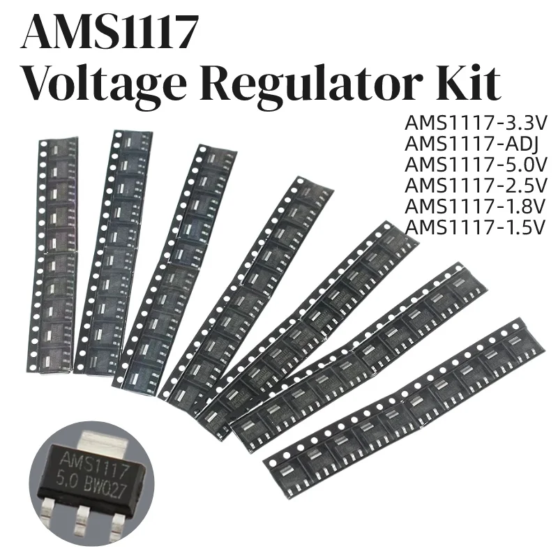 70PCS Voltage Regulator Kit AMS1117 SOT-223 AMS1117-3.3V AMS1117-ADJ AMS1117-5.0V AMS1117-2.5V AMS1117-1.8V AMS1117-1.5V 1.2V-5V