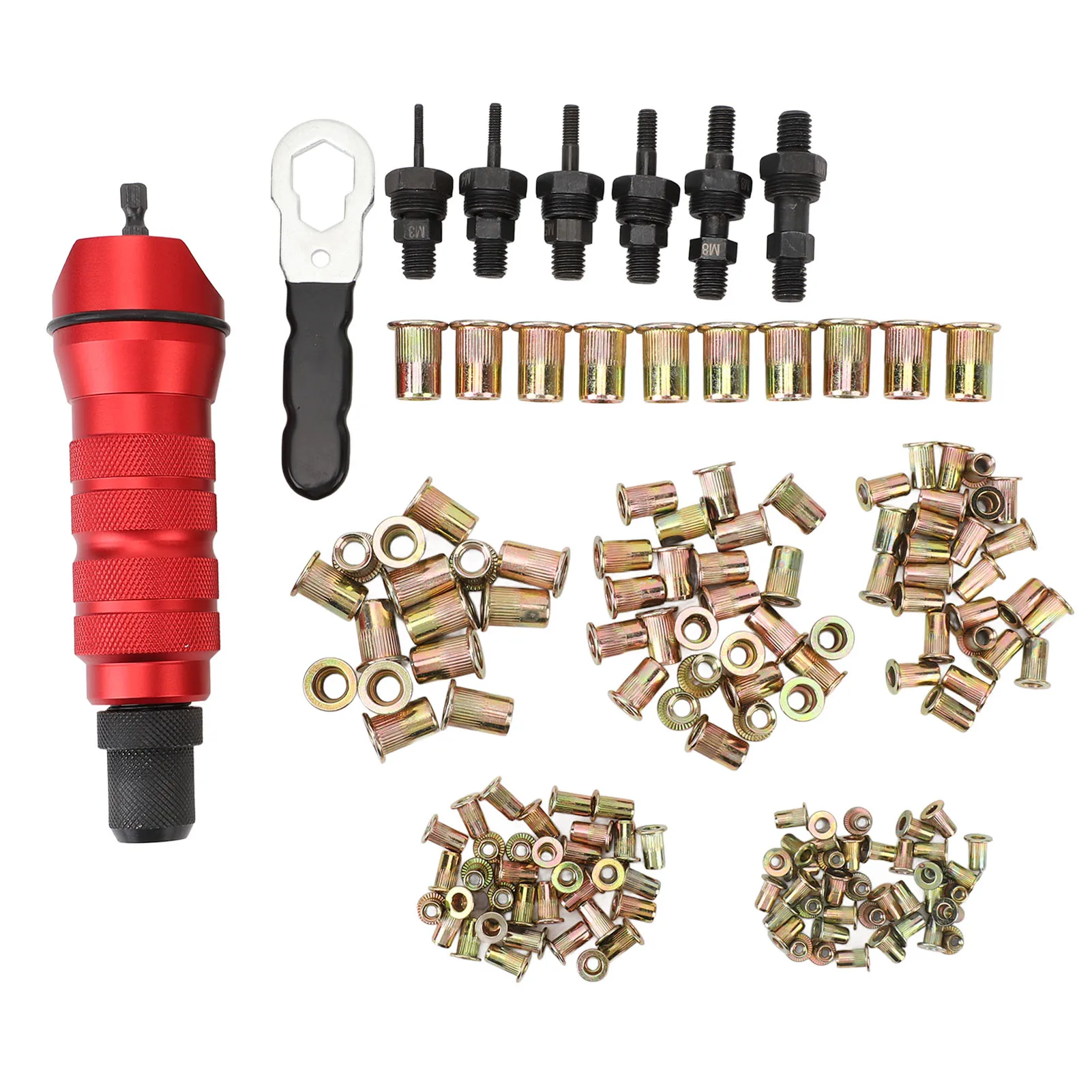 Electric Rivet Drill Adapter Kit 6 Interchangeable Rivet Heads Anti Slip Handle Rivet Nut Adapter with Carry Case for Elevators