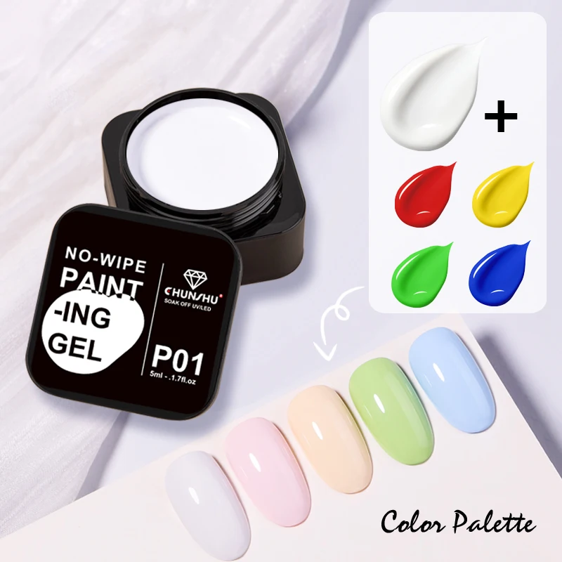 CHUNSHU 5ml Bez wycierania 4w1 Półstały żel do malowania Pełne pokrycie Czarny biały kolor Farba Liner Żel UV Nail Art Design DIY Manicure