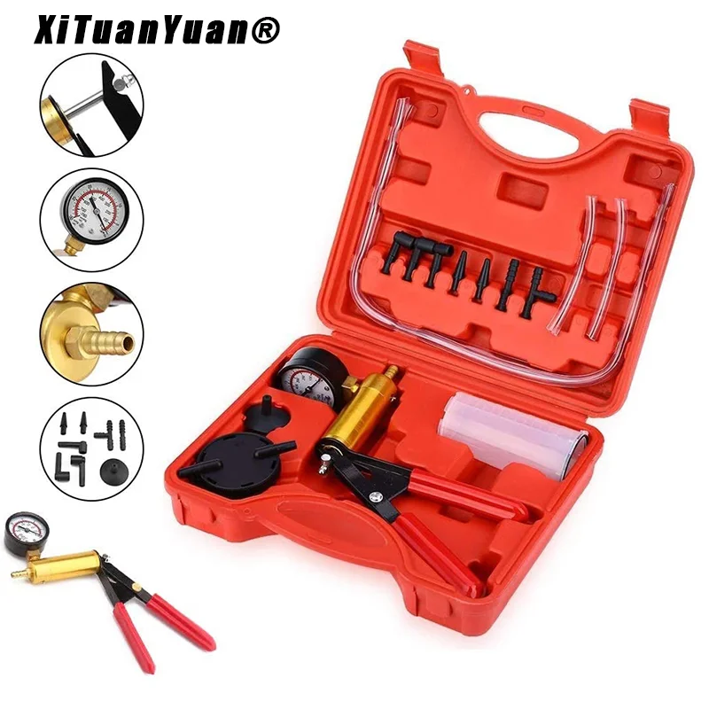 Auto HandHeld Vacuum Pistol Pump Brake Tester Brake Clutch Fluid Power Bleeding Tool Set with Adapters for Auto Car Tester Kit