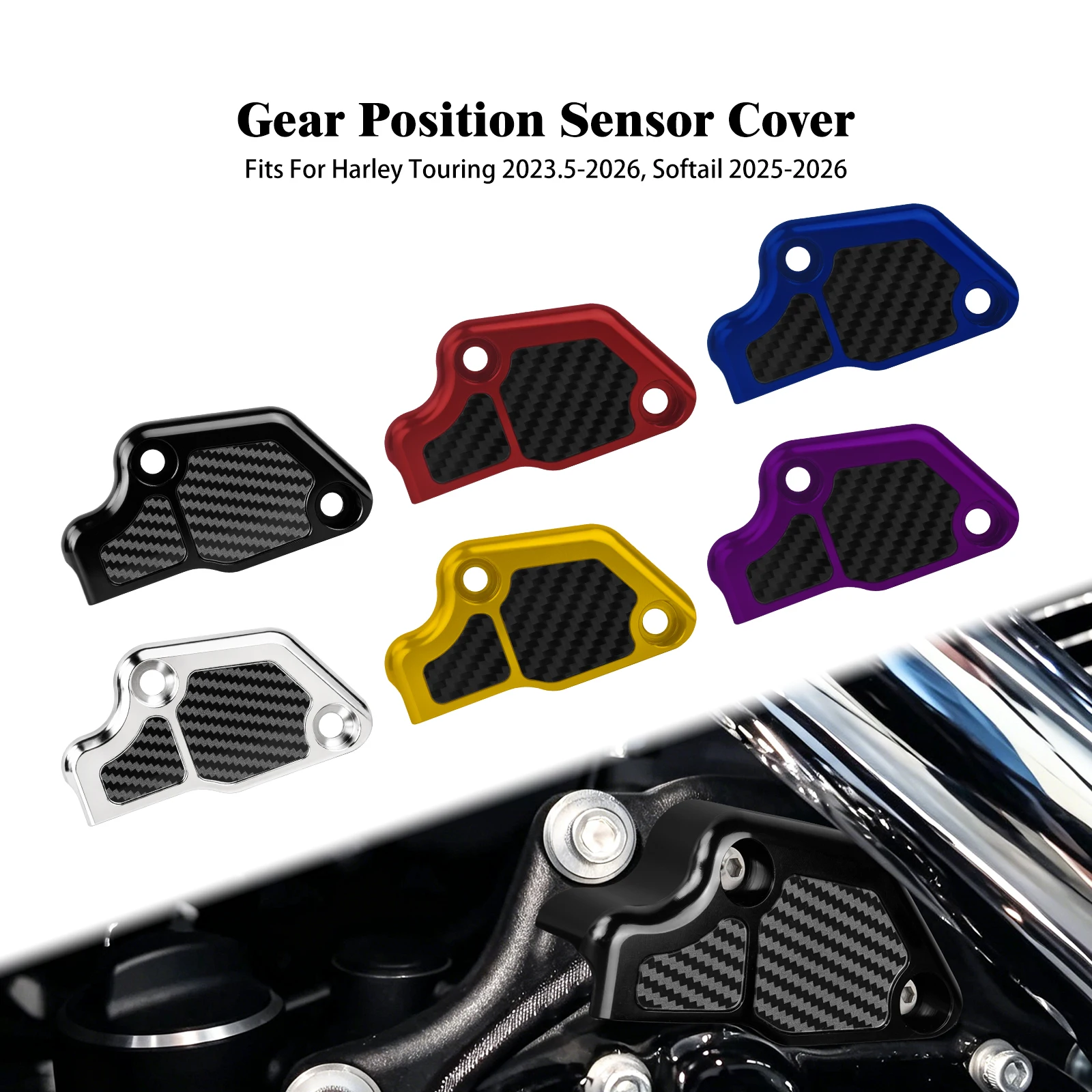 Motorcycle Carbon Fiber Gear Position Sensor Cover CNC For Harley Touring Road Electra Glide 23.5-2026 Softail Low Rider 25-2026