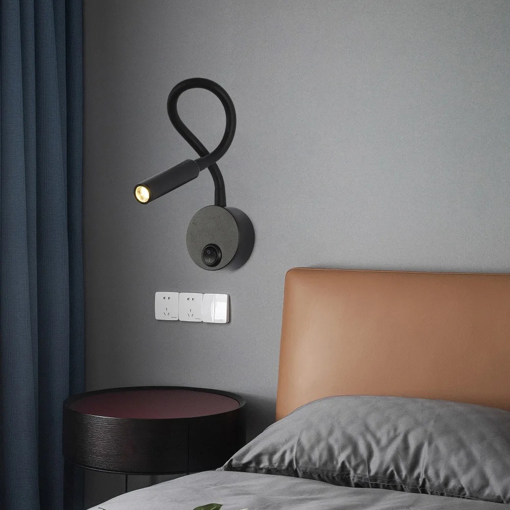 Modern Minimalist Wall Lights With Switch Led Flexible Night Lamp For Bedroom Study Adjustable Rotaion Bedside Reading Sconces