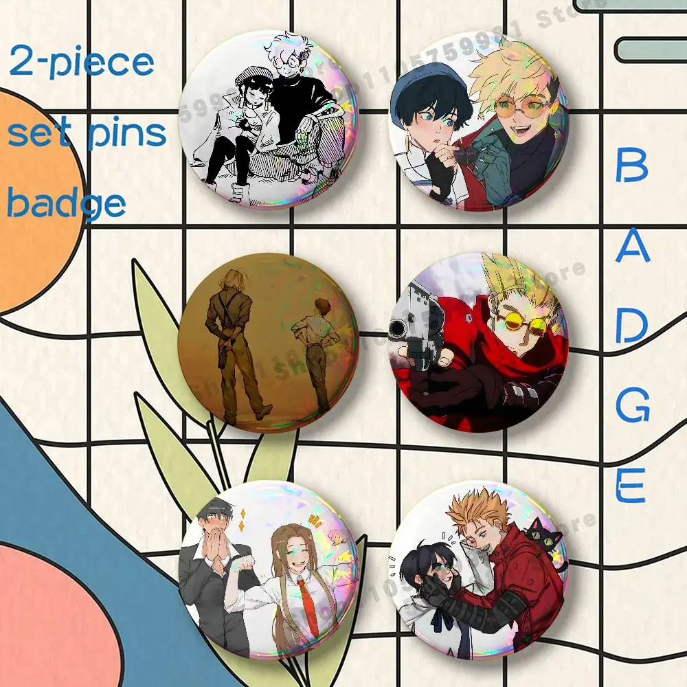 CP T-Trigun V-Vash M-Meryl Stryfe Brooches for Backpack Accessories 25 32 44 58 75mm Round 2-piece set Free Mix