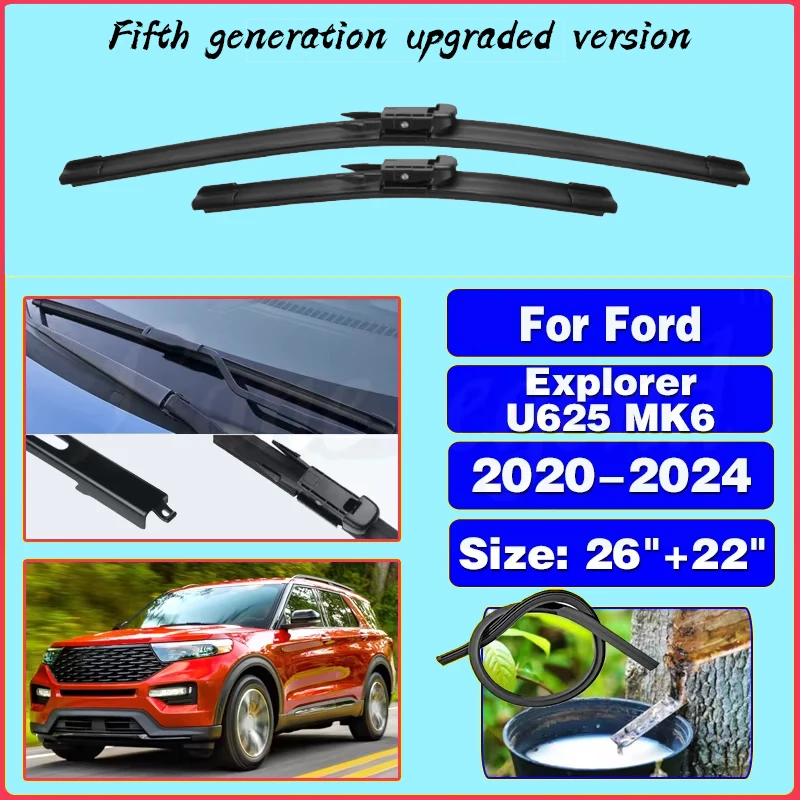 

For Ford Explorer U625 MK6 2020 2021 2022 2023 2024 Wiper Front Wiper Blades Windshield Windscreen Car Rain Brush 26"+22"