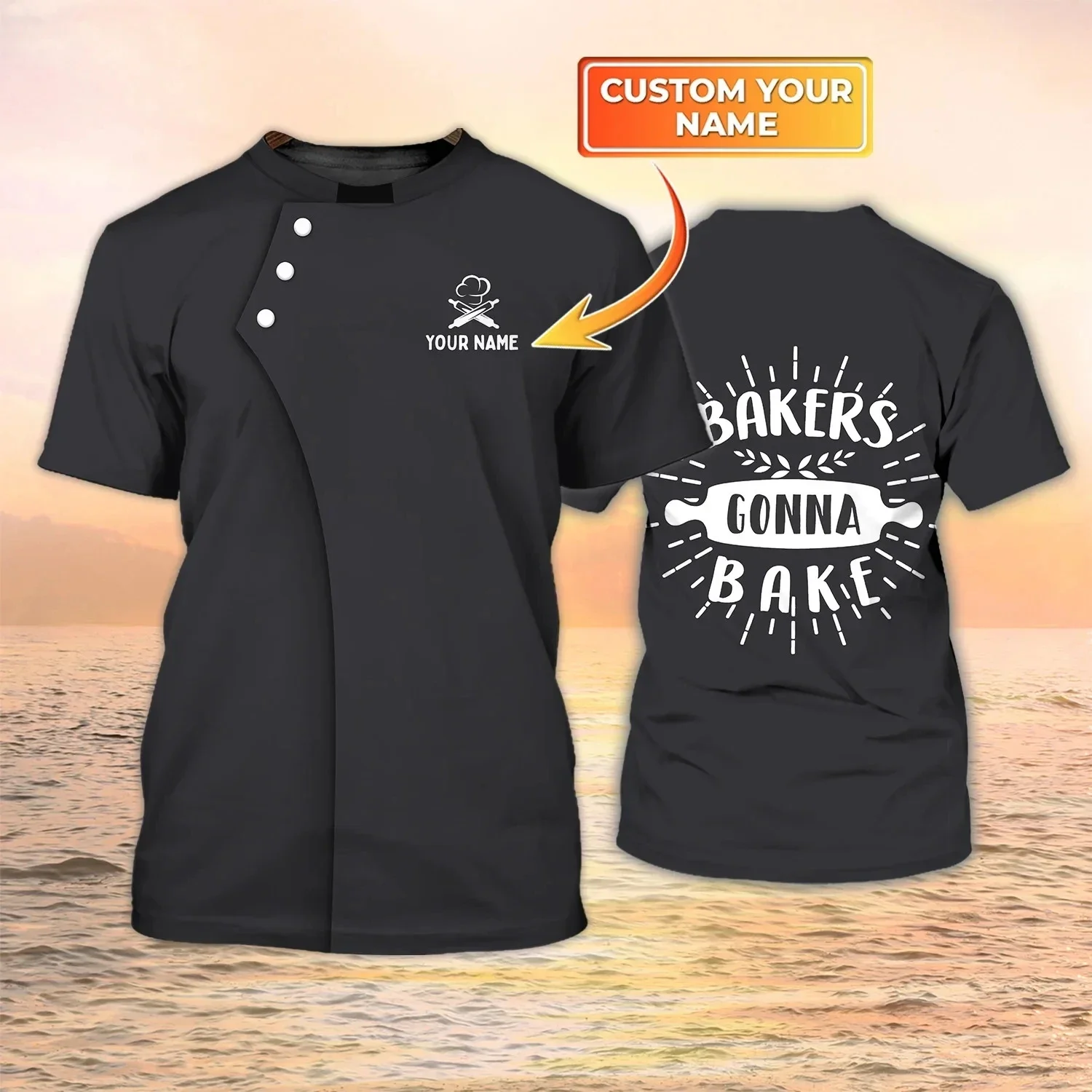 

Fashion Custom Name Pastry Chef 3D Printed Plus Size Men's and Women's T-shirt Baker Uniform Sports Quick Drying Breathable