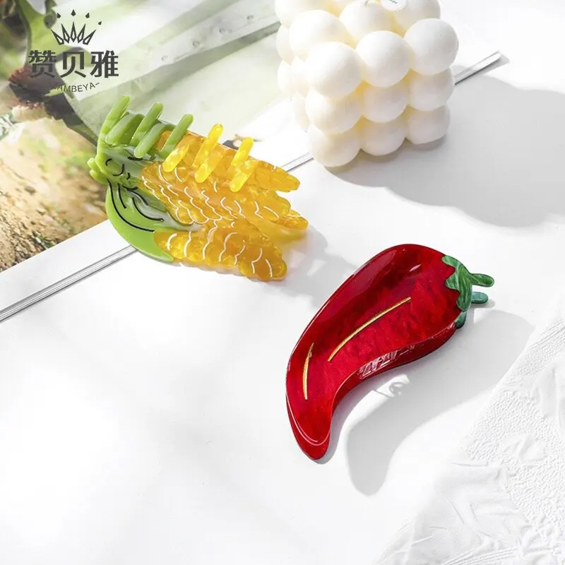 New Acetate Creative Vegetable Shark Clip Fun Corn Chili Pepper Claw Clips  Ins Crab Hair Clips Hair Accessories for Women Girls