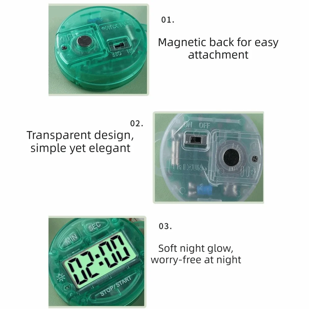 Time Management LCD Display Digital Timer Handheld Round Countdown Timer Night Light Count Up Down Keychain Timer Swimming