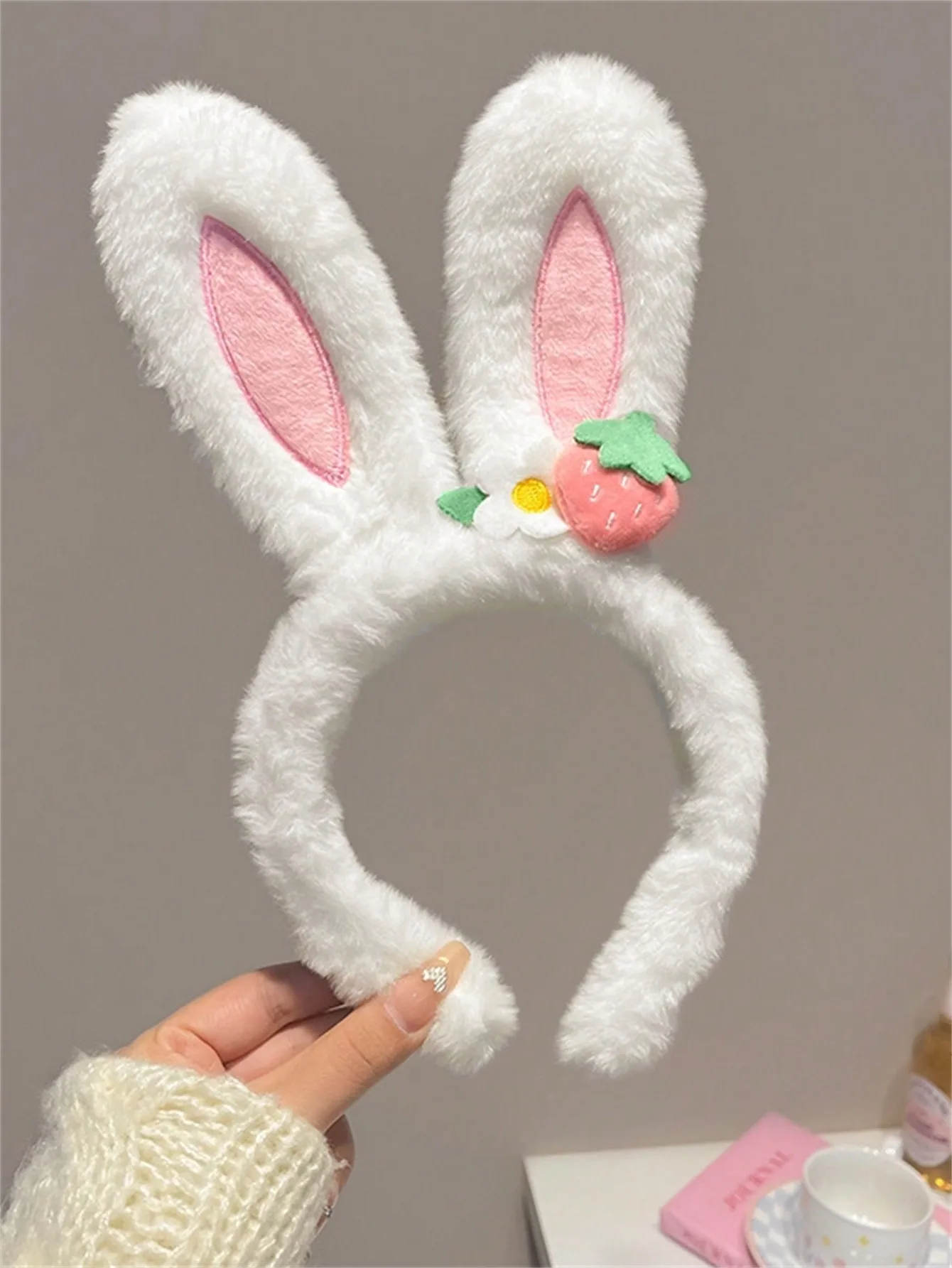 

1 hair band cute large rabbit ears hair band for women 2024 autumn and winter new plush hair card for face washing