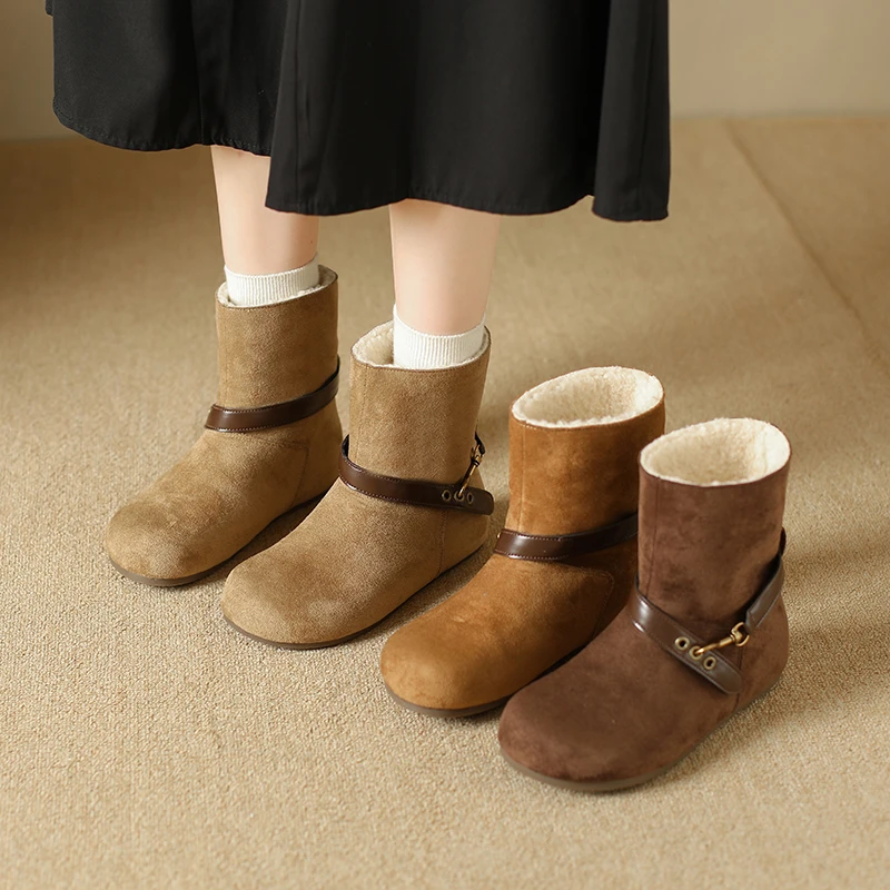 

2025 New Women's Thick-Soled Belt-Buckle Fashion Boots Retro Fashion Style Ankle Boots with Sleeve Autumn Winter New Style Boots