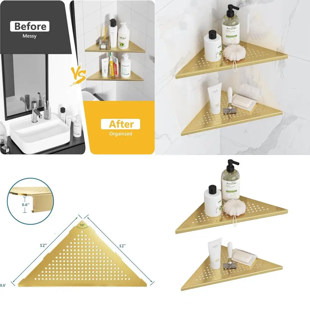 

Набор из 2-х 12-дюймовых настенных полок из нержавеющей стали, без необходимости сверления, идеально подходят для хранения в ванной комнате.