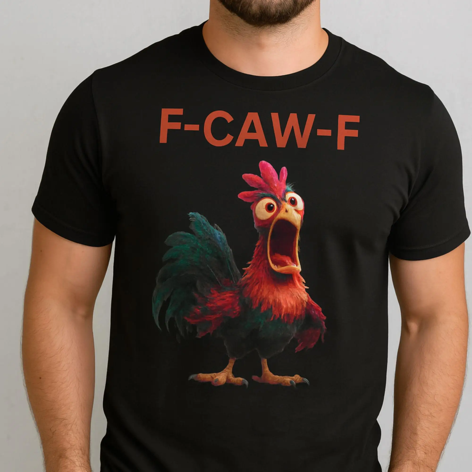 مضحك F Caw F الدجاج FCAWF الدجاج تي شيرت الرجال مضحك 100_ القطن تي شيرت طاقم الرقبة قصيرة الأكمام تي شيرت هدية فكرة الملابس #1