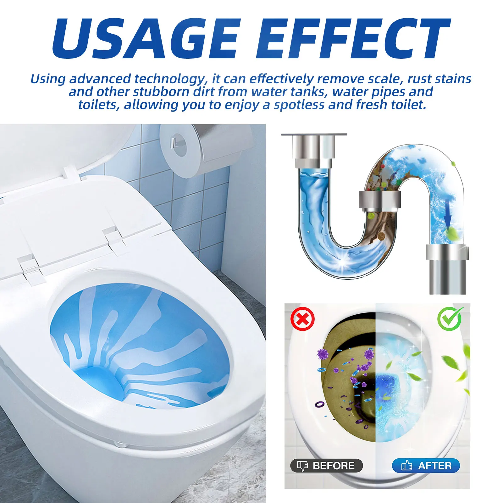Toilet Bowl Cleaner Blocks Blue Effervescent Descaling Deodorizing Stain Remover Freshener Tank Tablets Household Bathroom Care view 4