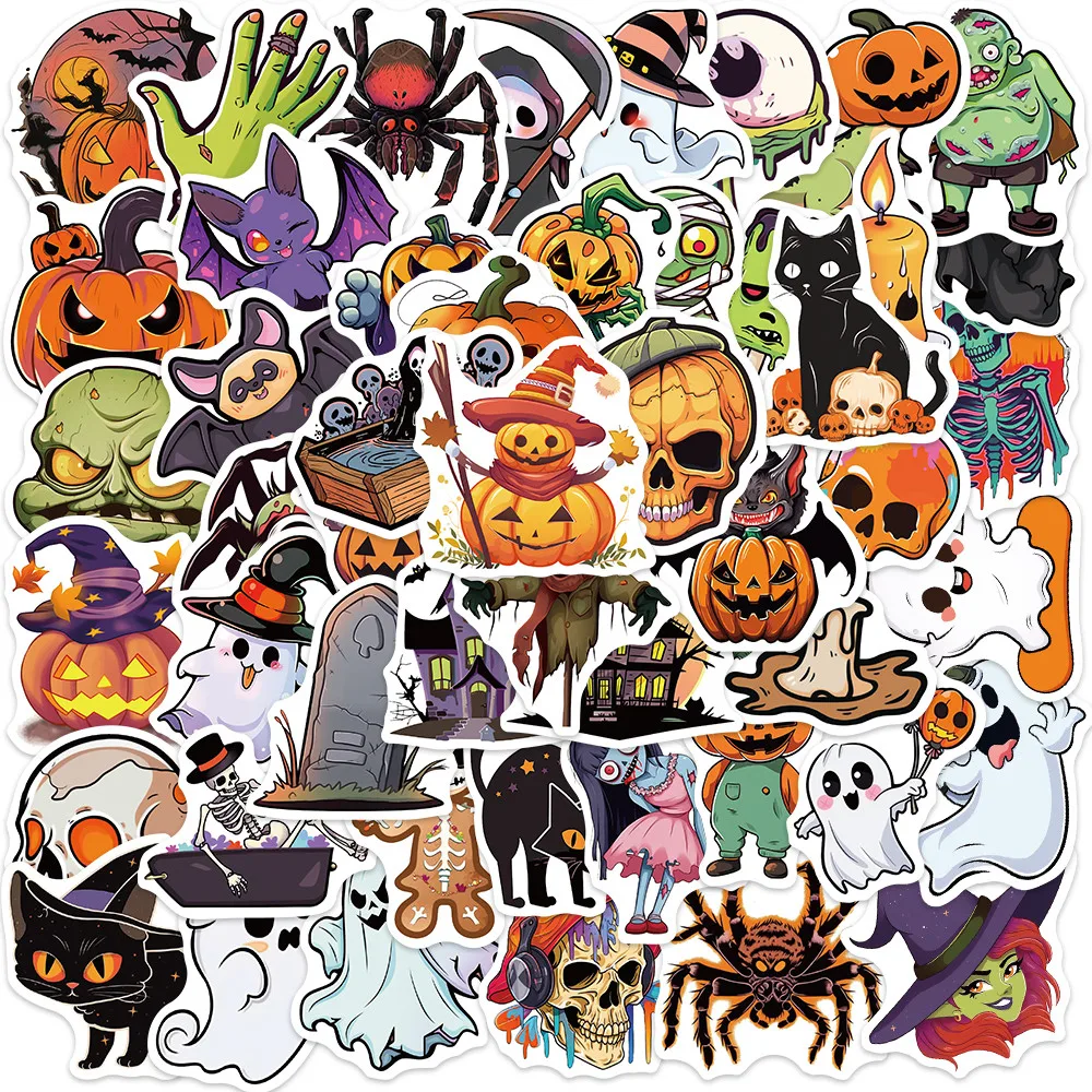 50Pcs Vintage Gothic Halloween Decals, Witch Pumpkin Pattern Stickers for Junk Journal, Diary & Scene Diorama Making