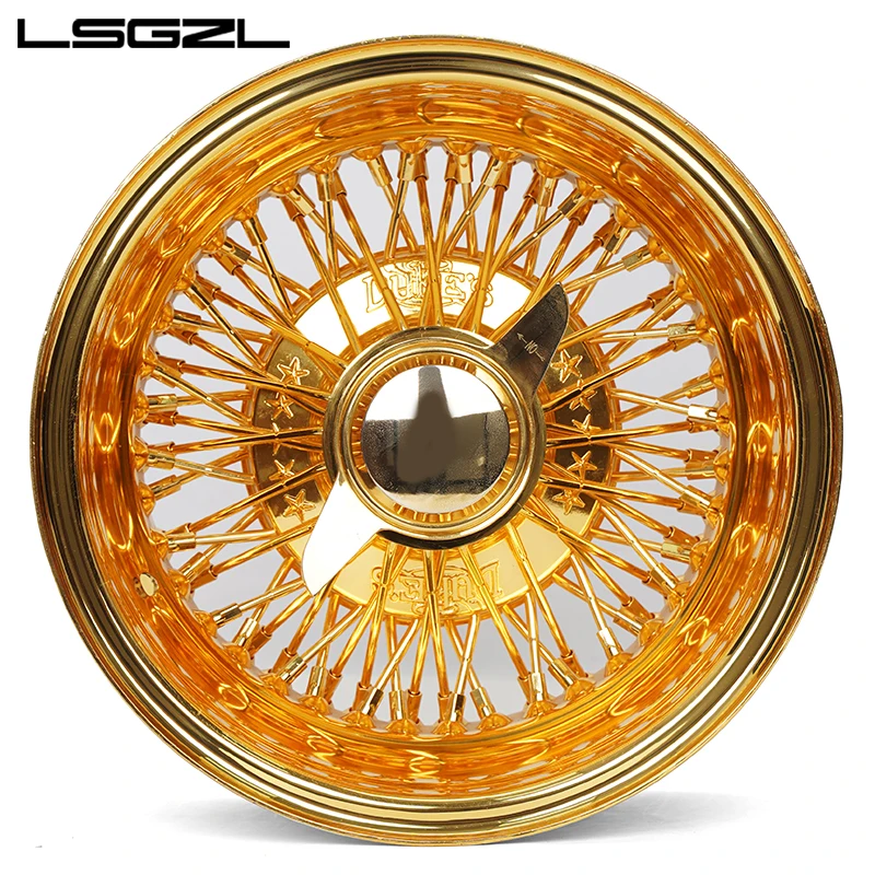 Custom Forged Golden Steel Wire Spoke Wheel Standard Reverse for Tesla cadillac 5x120 5x127 5x139.7 17 18 20 22 24 26 Inch Rims
