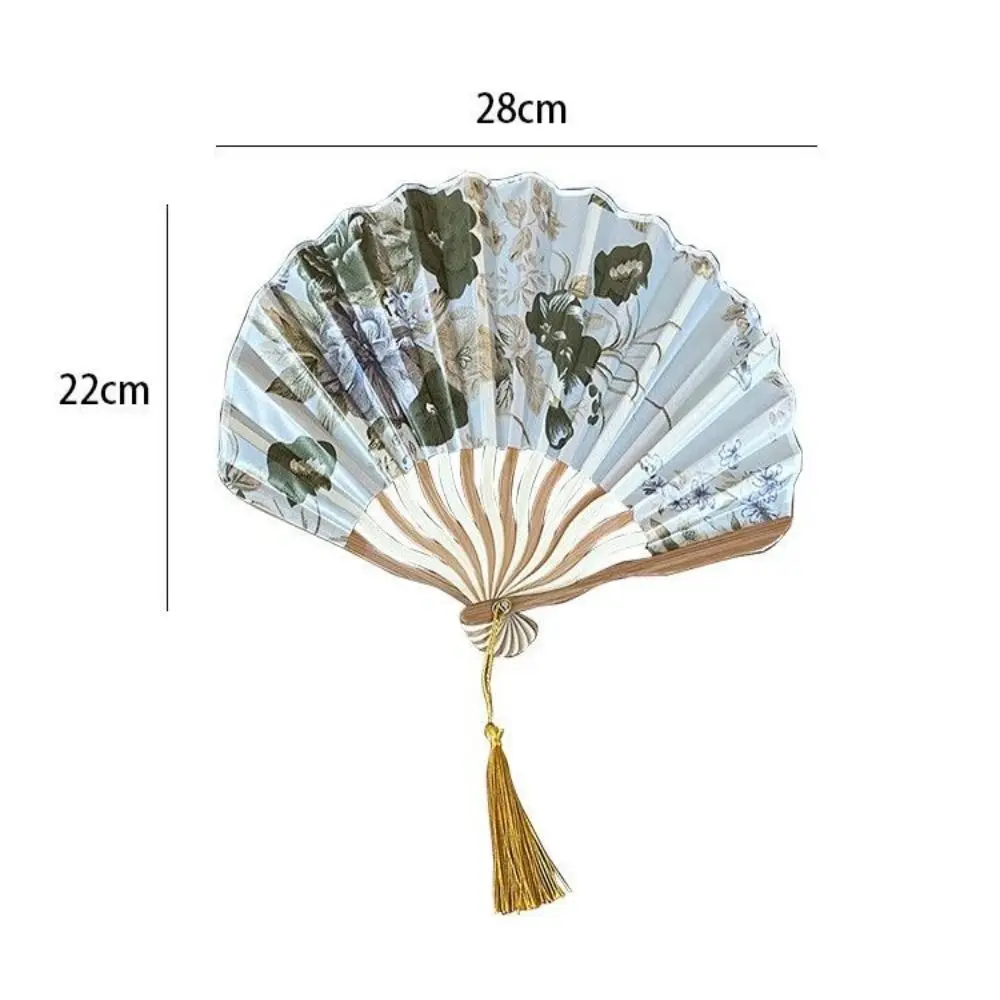 Bamboo Ancient Hand Fan Silk Tassel Elegent Vintage Folding Fan Hand Fan Colorful Shank Classical Dance Fan Hand Fan